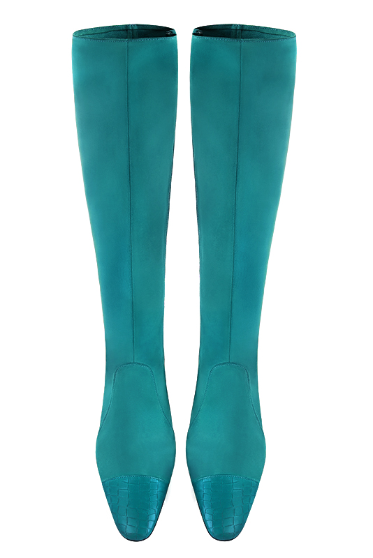 Turquoise blue women's elegant sneakers. Round toe. High block heels. Top view - Florence KOOIJMAN